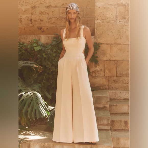 Reiss Dion Wide-Leg Cut-Out Waist Trouser Pant Jumpsuit, Pale Pink, Size 6, NWOT - Picture 4 of 15